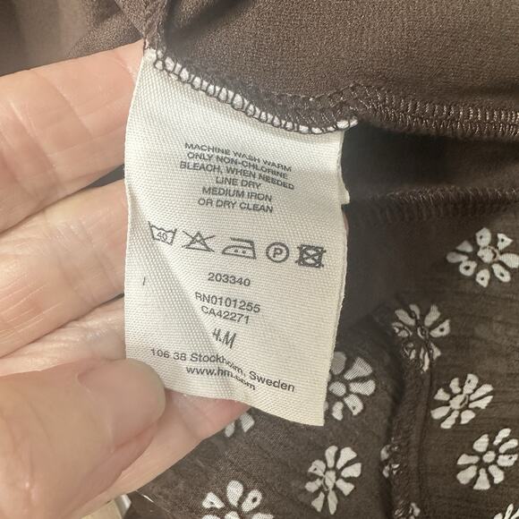 H&M Y2K Tank Top Babydoll Floral Daisy Chiffon Bow Brown Flowy Cottage Size 4 - Picture 8 of 11
